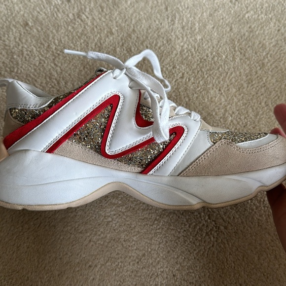 Stunning MAJE Silver Gold Glitter Running Shoes 39 or 8.5/9 White Red Unique - Picture 5 of 8